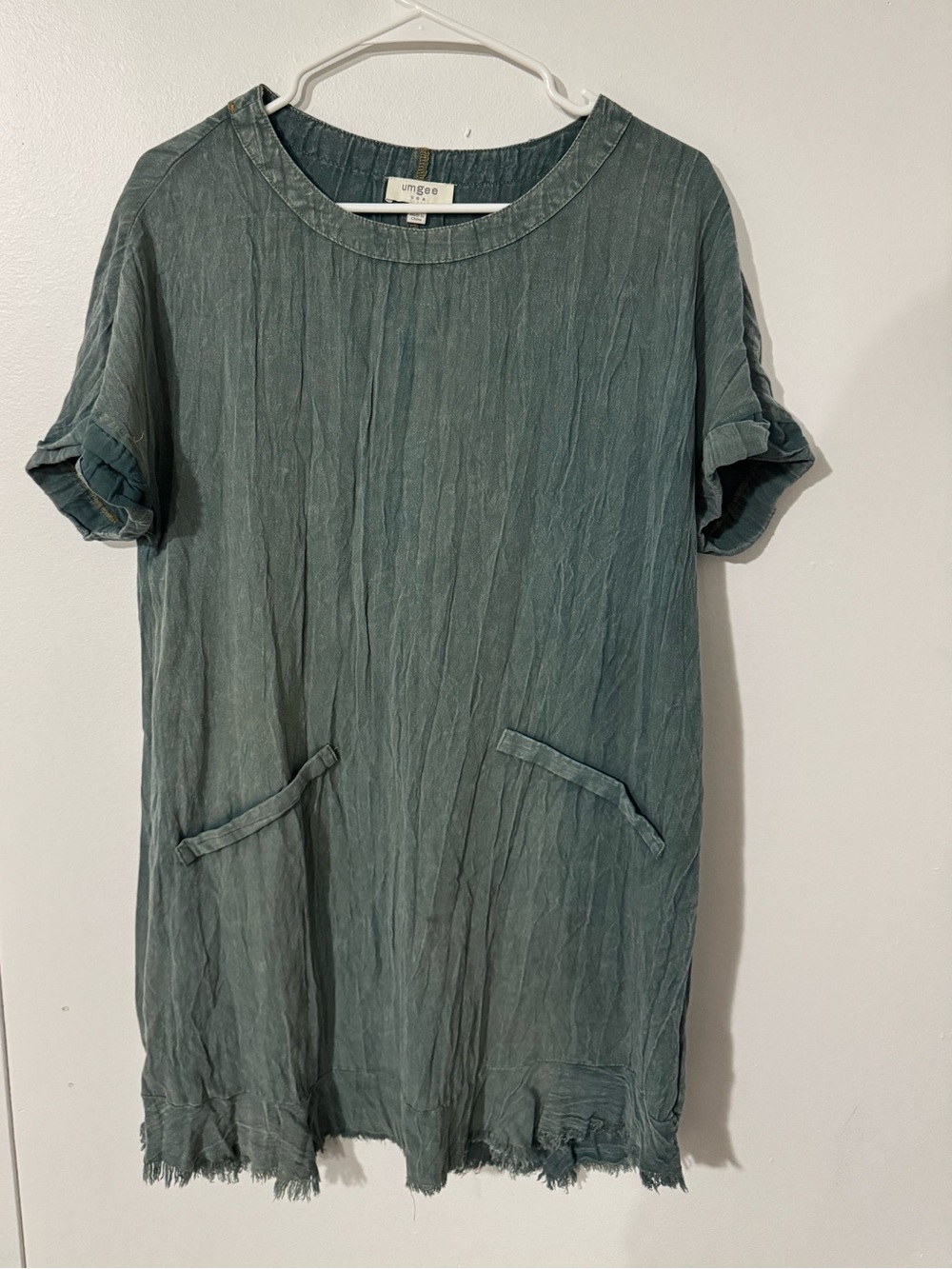 Umgee Boho Dress with Patch Pockets in Sage Green
